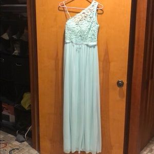David’s Bridal Mint One Shoulder full length dress